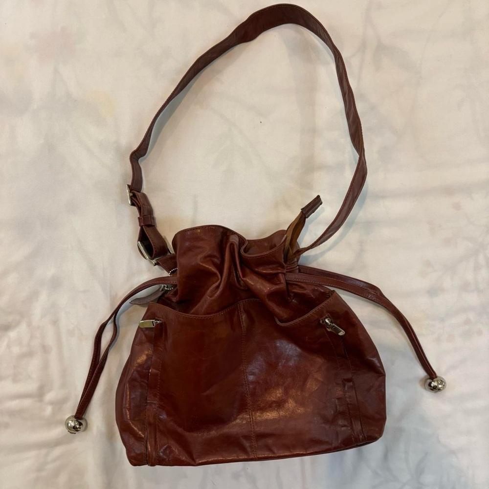 Chestnut Brown Leather Bucket Bag Satchel Hobo Purse VTG 90s Boho‎